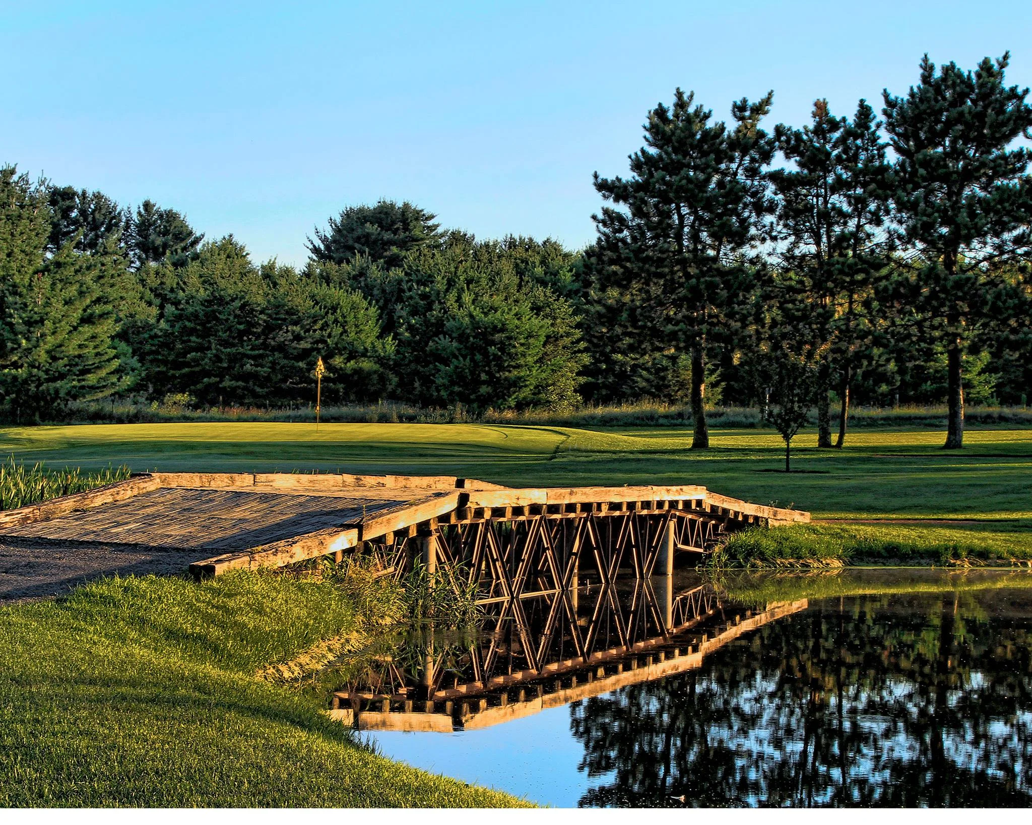 Signature bridge over the front nine water feature
